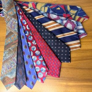 Lot Of 9 Men’s Christian Dior Silk Ties Blue Red Gold Stripes Neutral Floral